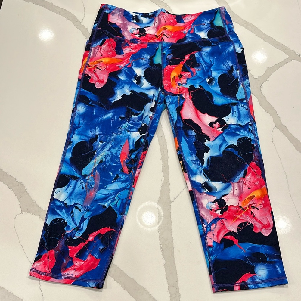 Athleta Women’s Pink & Blue Capri Leggings, Size: Large